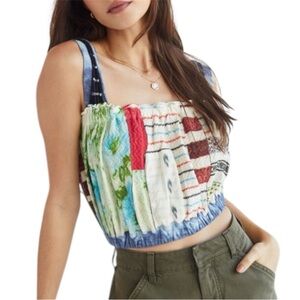 Anthropologie Crafted Cropped Tank Patchwork Knit Boho Elastic Hem Size Small